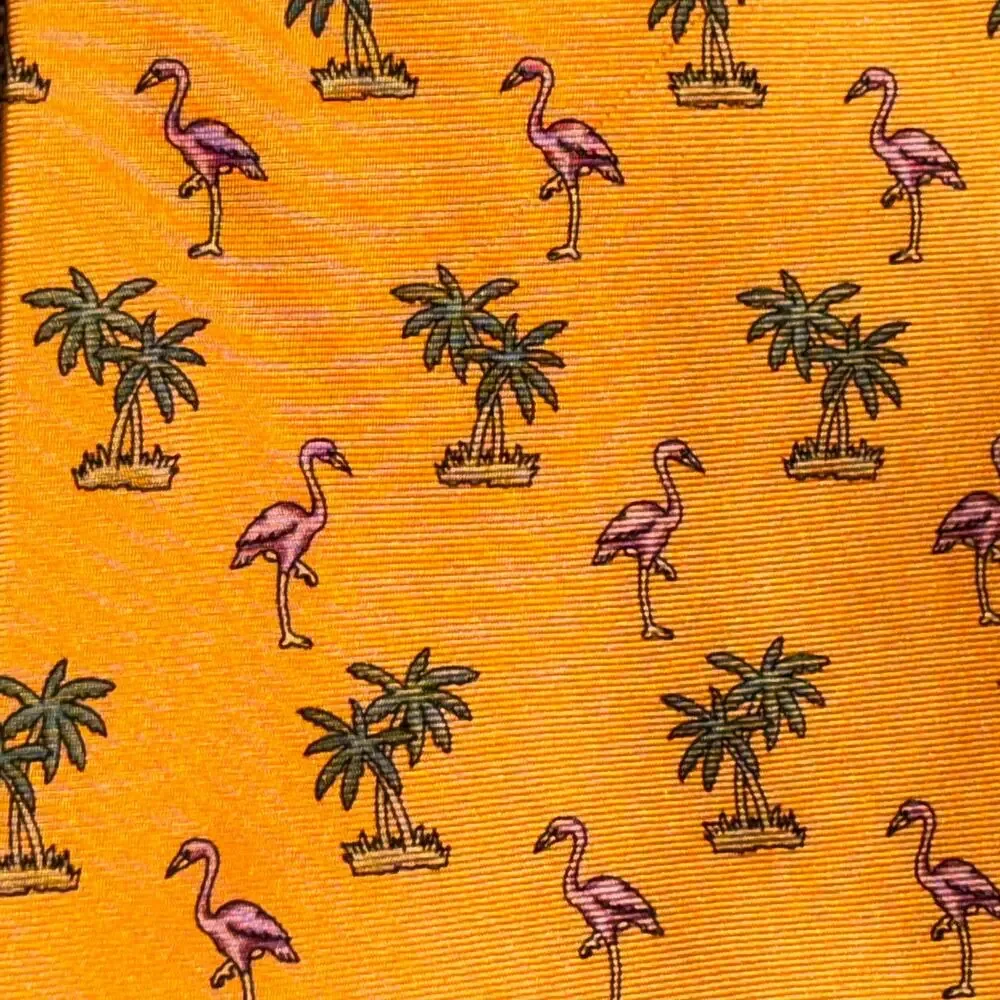 Tango Mens Neck Tie Golden Yellow Palm Trees & Flamingo Theme SILK?